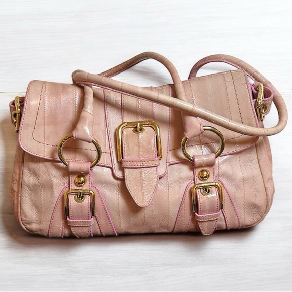 Rare DOLCE & GABBANA Hard to Find Eel Skin Leather Pink w Gold Tone Satchel Bag - Picture 4 of 17